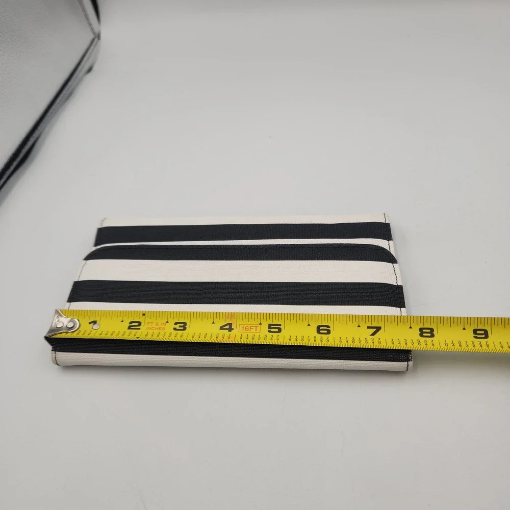 KUT From The Kloth Black‎ White Stripe Trifold Wallet Clutch Organizer - Snap
